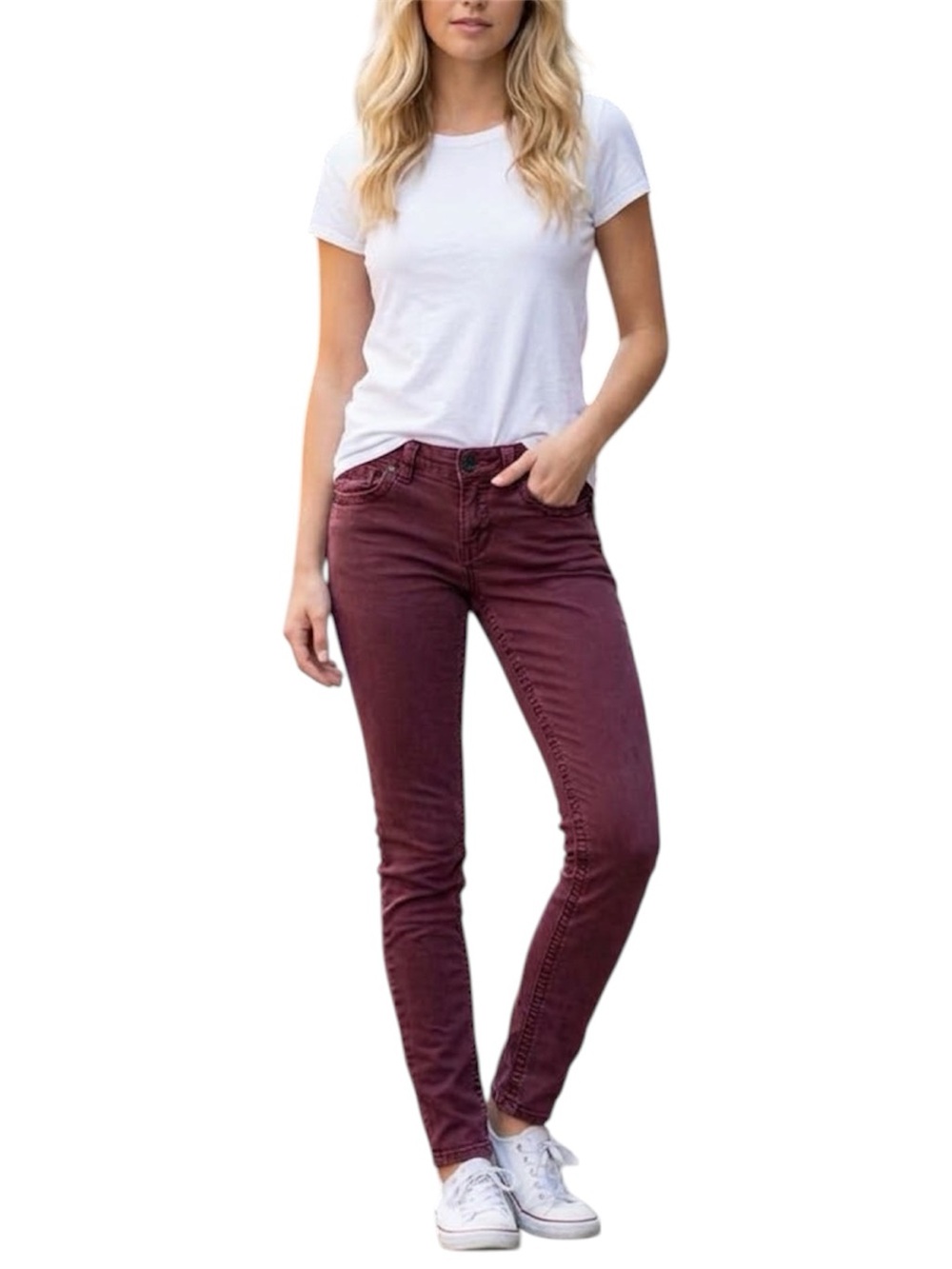 Seven 7 Women Burgundy Skinny Jeans Size 6 Stretch Low Rise Wine Pants 33x28